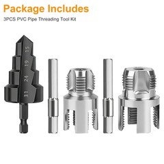 3pcs Pipe Threading Kit PVC PPR Thread Cutter Internal External Die + Step Drill