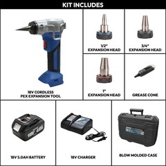 HD-820050B 18V Cordless PEX-A Expansion Tool Kit with LockSeal&trade; Heads