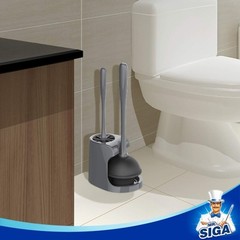 MR.SIGA Toilet Plunger and Bowl Brush Combo for Bathroom Cleaning, Gray, Gray