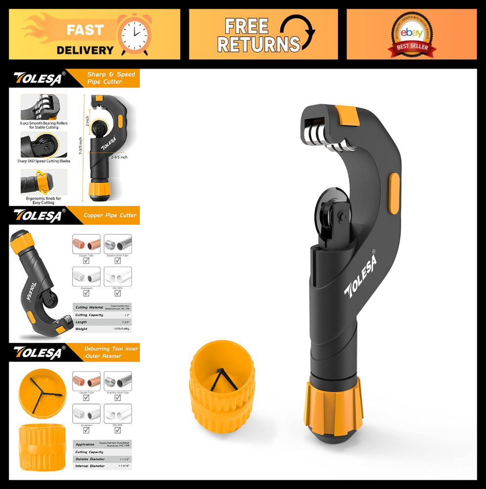 Heavy Duty Pipe Cutter Tool 3/16&Prime;-2&Prime; (5-50mm) with Deburring Tool for Copper, Br