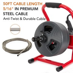 50Ft x 5/16&Prime; Drain Cleaner Machine for 3/4&Prime; to 3&Prime; Pipe Drain Auger Sewer Snake