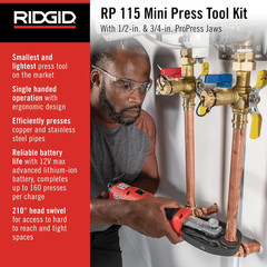 72553 Model RP 115 Mini Press Tool and Battery Kit with 1/2&Prime; to 3/4&Prime; Propress Pr