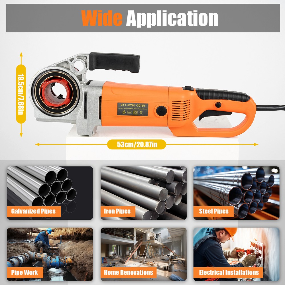 Electric Pipe Threading Machine with 6 Dies, 2300W Power, 1/2&Prime; &ndash; 2&Prime;