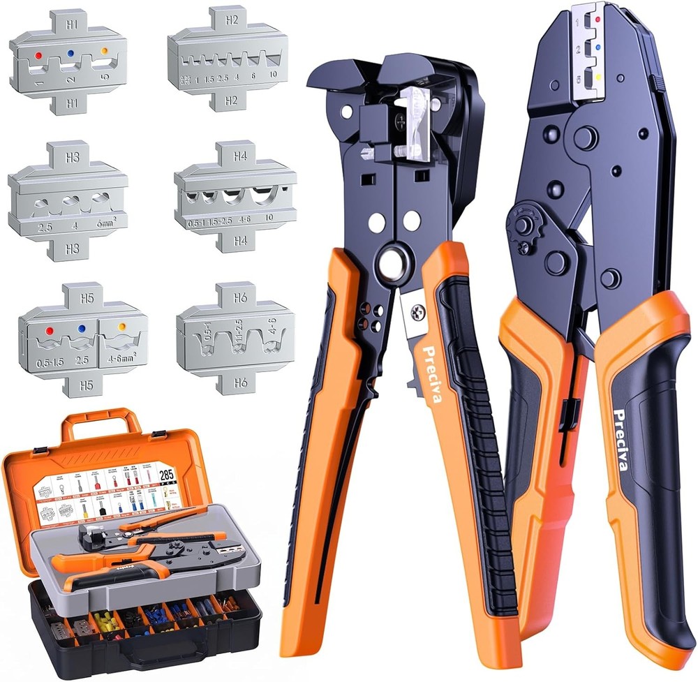 Crimping Tool Kit with 6PCS Crimping Die, Wire Stripper, 285PCS Terminals, for H