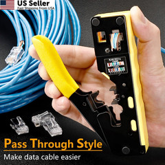 Solsop Pass Through RJ45 Crimp Tool Kit 4 inches x 11 inches, Yellow