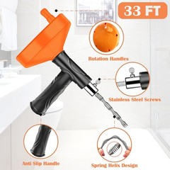 33ft Drain Snake Auger Tool &ndash; Heavy Duty Clog Remover for Sink, Toilet, Tub & Sh