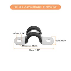 12Pcs 14mm Cable Clamp U Shape Stainless Steel Rubber Cushioned Pipe Strap