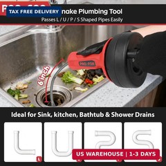 Drain Auger, 16.4FT Plumbing Snake Drain Clog Remover, Manual & Drill Powered Dr