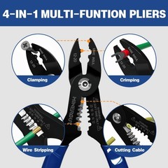 MINERGUY 4-in-1 Electrician&rsquo;s Pliers &ndash; Wire Stripper, Crimper, Household Cutter,