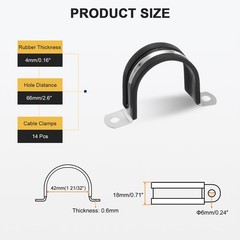 14Pcs 42mm(1-21/32&Prime;) Stainless Steel Rubber 2 Hole U-Tube Strap Clamp, Black