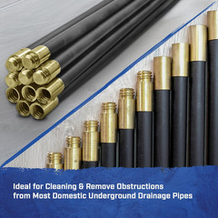 FAIDRSET12 9M Drain Rod Set &ndash; 10 Rods, Plunger & Worm with Brass Connectors
