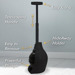 Korky BeehiveMAX Hideaway &ndash; Heavy Duty Toilet Plunger with Holder in Black