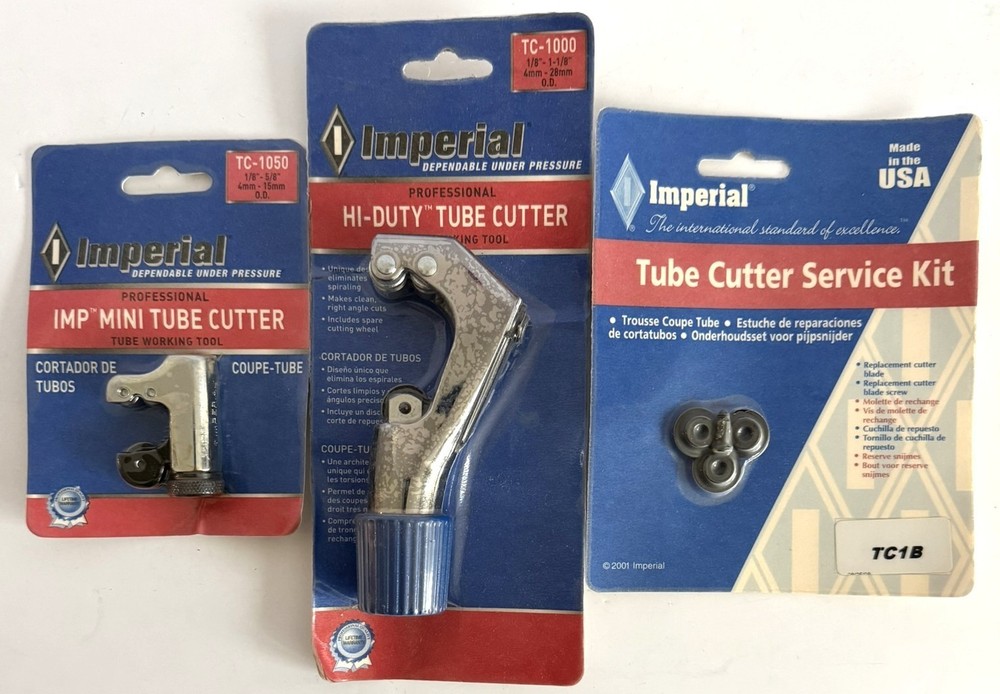 IMPERIAL TUBE CUTTER LOT of 2 CUTTERS PLUS SERVICE KITS EXTRA BLADES PIPE HVAC