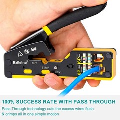 Brileine RJ45 Crimp Tool Pass Through 2.7 inches x 5.3 inches, Yello + Black