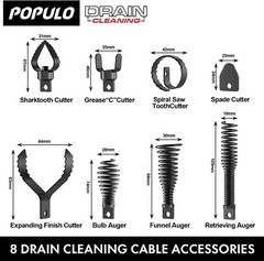 8-Piece Drain Snake Cutter Heads Steel 5/16&Prime;-3/4&Prime; Easy Installation for Cleaning