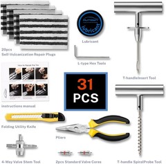 Flat Tire Repair Kit 31 Pcs &ndash; Car, Motorcycle, ATV, Jeep Tire Repair Tools