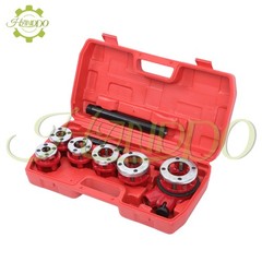 Pipe Threader Ratchet Kit, Manual Ratcheting Pipe Threading Tool Set & 6NPT Dies