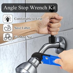 Angle Stop Wrench Kit Plumbing Tools Chrome Vanadium Steel Blue 3 Piece