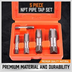 5-Piece NPT Pipe Tap Kit with Heavy-Duty Storage Case, Premium Carbon Steel Thre