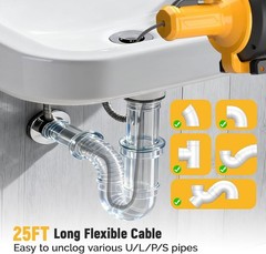 Electric Drain Auger,21V Cordless Drain Snake,25Ft Auto-Feed Snake Drain Hair Re