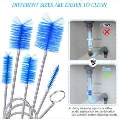 Flexible Long Drain Brush Set, Premium 3 Piece Kit with Double Large, Blue