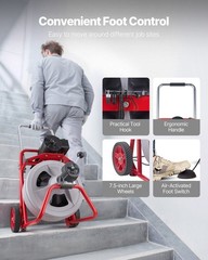 Drain Cleaning Machine 75FT x 1/2&Prime; Steel Cable, Forward/Reverse, 8 Cutters