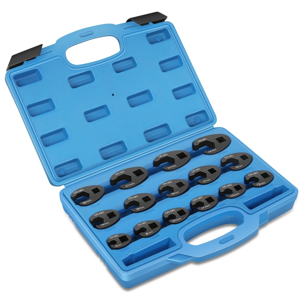 For 3/8&Prime; or 1/2&rdquo; Drive &lrm;Open End Head Style 15pc Crowfoot Flare Nut Tool Kits