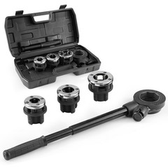 Portable Pipe Threader Kit &ndash; Ratchet Tool Set with 3 NPT Dies & Storage Case for