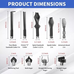 Professional Drain Snake Drill Attachments Kit, 10 Piece Black And Red