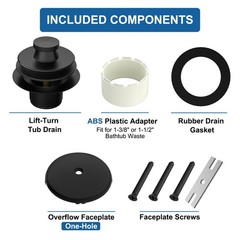 Fibetter Black Tub Drain Lift and Turn Trim Set 1-Hole Turn, Matte