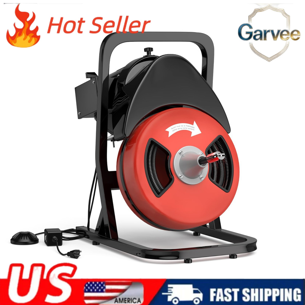 Heavy Duty 50FT 1/2In Drain Cleaner Machine Portable Sewer Auger 250W
