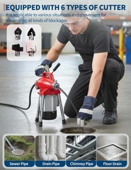 Auto-Feed Sewer Snake Drain Cleaning Machine W/66FT x 5/8&Prime; & 16FT x 3/8&Prime; Cables