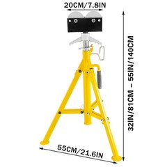 VEVOR Roller Head Pipe Stand Foldable Tripod 32&Prime;-55&Prime; Height 12 in Load 2500 lb