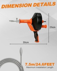 25FT Drain Auger Snake Kit with Drill Adapter, Clog Removal Tool for Kitchen & B