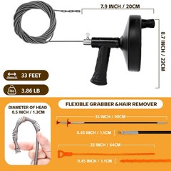 Ginbel Direct Drain Auger 33 ft, Plumbing Snake Hair Clog Remover Drain Snake&hellip;