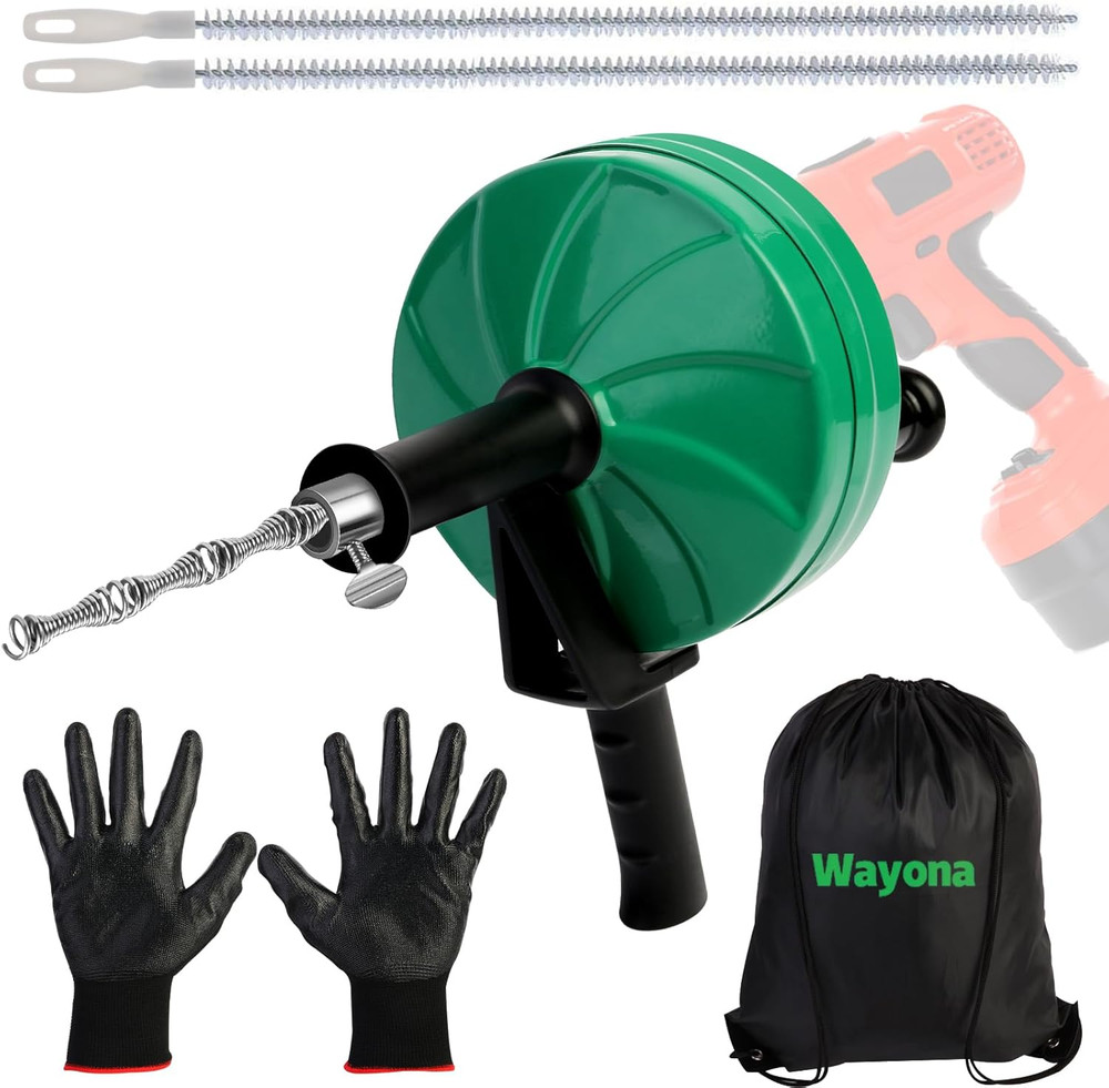 50 FT Drain Snake Plumbing Clog Remover with Drill Attachment