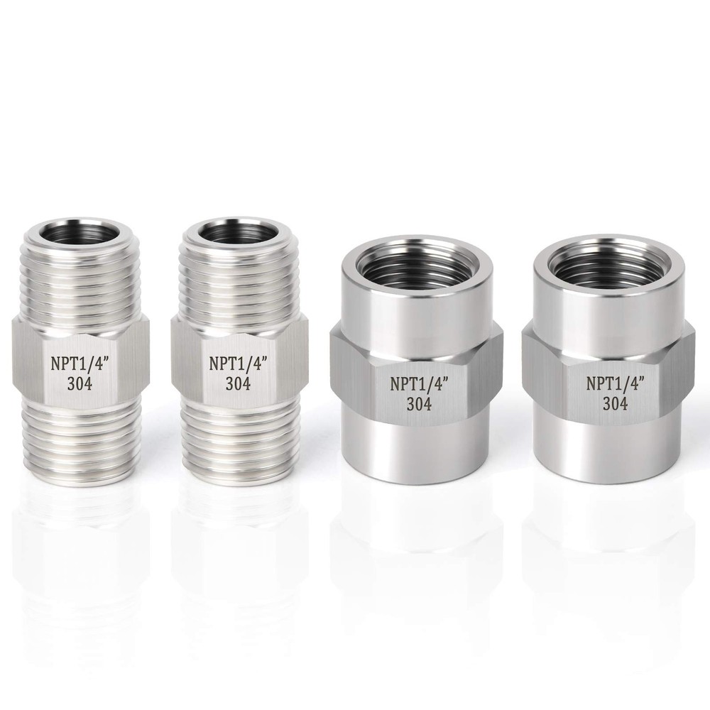 TAISHER 4PCS 304 Stainless Steel Pipe Fitting, Hex Nipple, 1/4&Prime; NPT, Silver