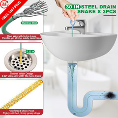 EastLink Drain Snake 18 Set: 35.5&Prime; Clog Remover (x1), 30&Prime; Steel Red