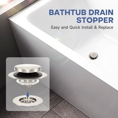 Brushed Nickel Universal Tip Toe Tub Stopper, Pop Up Bathtub