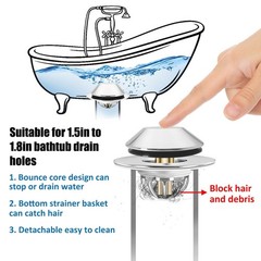 Anlige Bathtub Drain Stopper,Pop Up 2.75 x x 0.9 inches, Chrome Silver