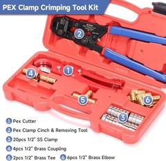 iCRIMP PEX Cinch & Removal Tool Kit w/ 20 Clamps & 12 Fittings 3/8&Prime;-1&Prime;