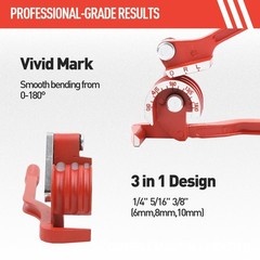WISSCOOL Tube Bender 3-in-1 Tubing Pipe for Soft 1/4&Prime; 5/16&Prime; 3/8&Prime;, Red