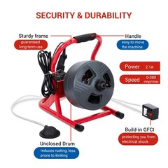 Drain Cleaner Machine ,50 FT x 5/16&Prime; Portable Electric Drain Auger Sewer Snake