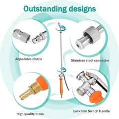 For Adjustable Nozzle Spray Wand 44 Inch Stainless Steel Built In Shut Off Valve