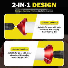 2 in 1 PVC Deburring & Chamfer Tool for PVC / ABS Pipes OD0.92-3.89&Prime; ID0.75-3.5