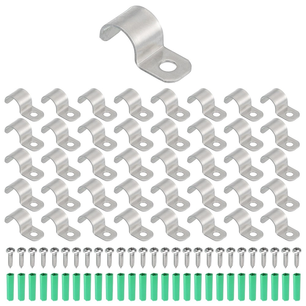 60Pack Stainless Steel Pipe Strap Fit for 3/8in(10mm) Cable U Shape Strap Clamp