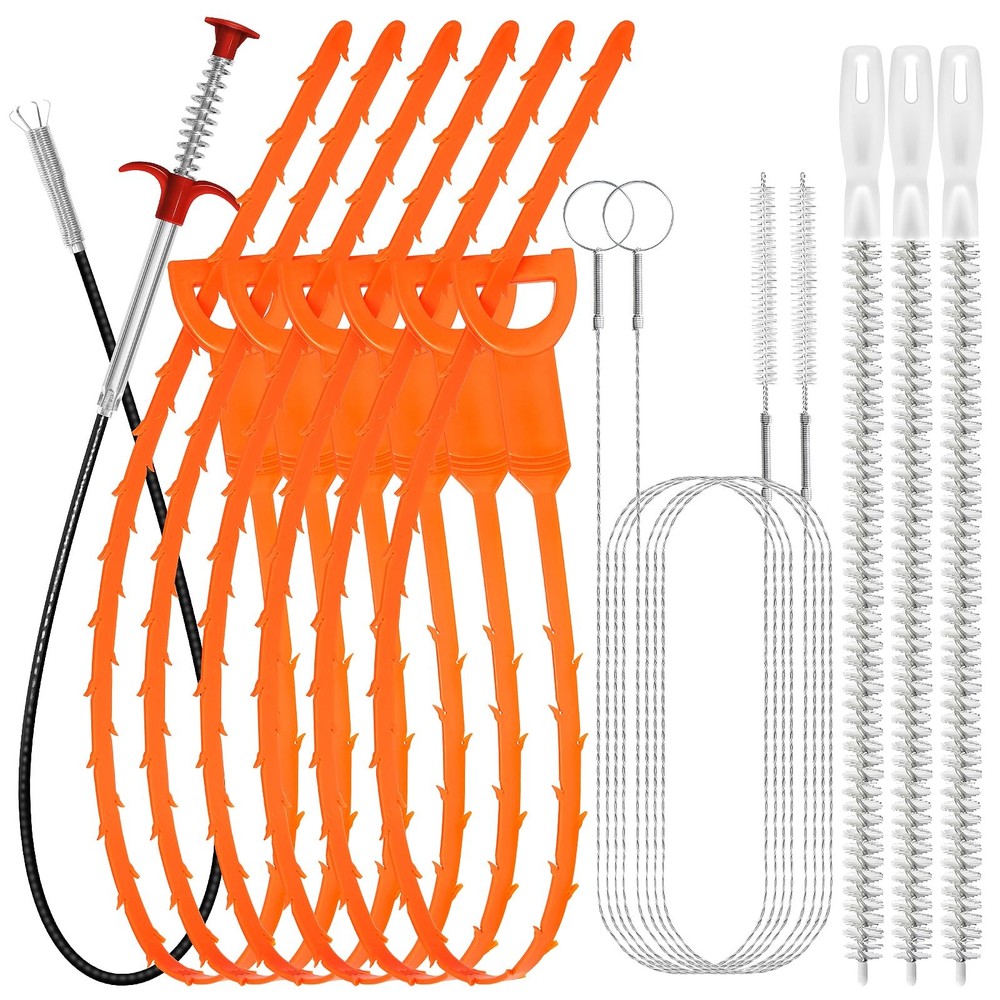 Drain Snake 12 Set with 25 Inch Hair Tool and 59 Inch Cleaner