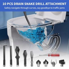 Professional Drain Snake Drill Attachments Kit, 10 Piece Black And Red