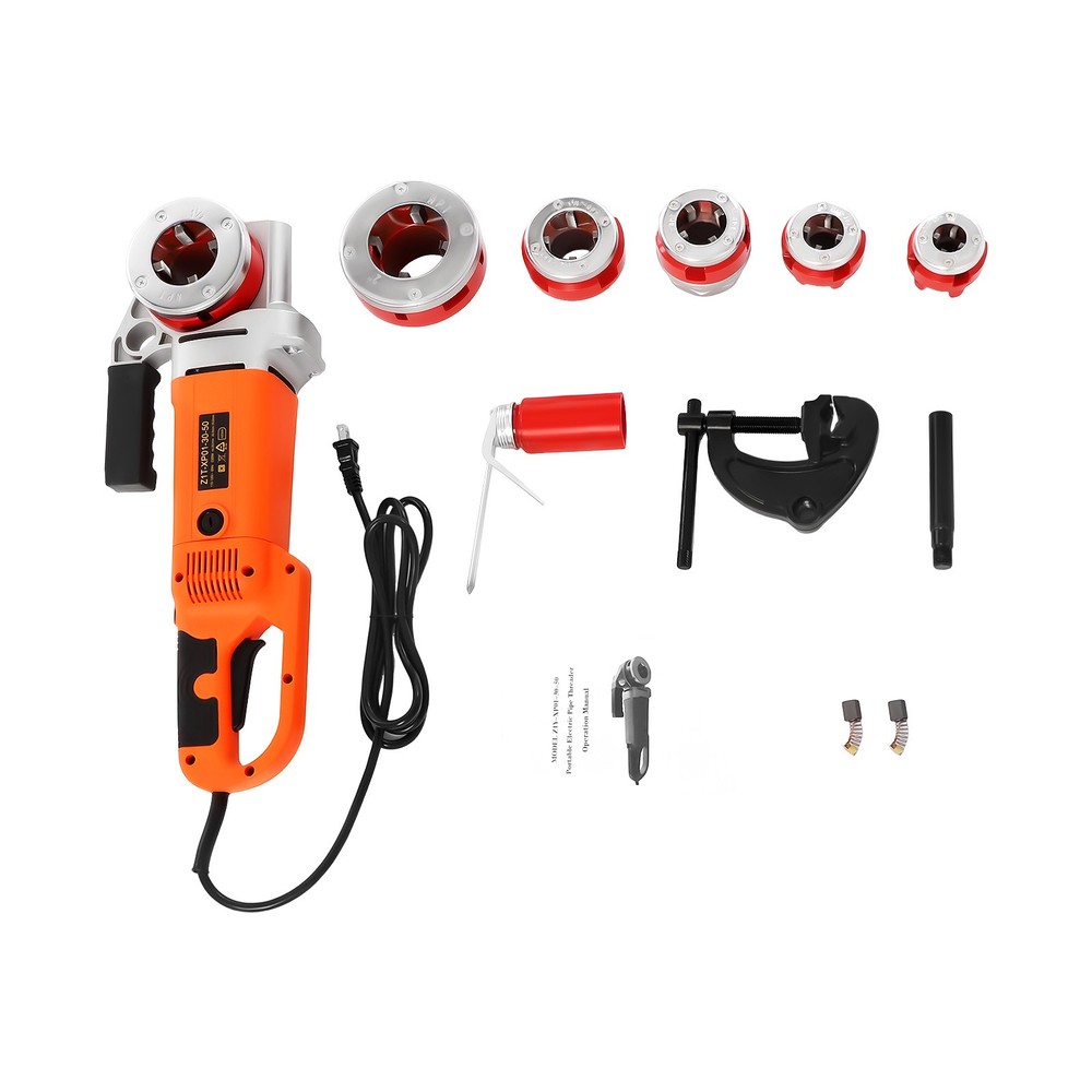 Electric Pipe Threader Kit Portable Pipe Threading Tool Set with 6 Dies 1/2-2&Prime;