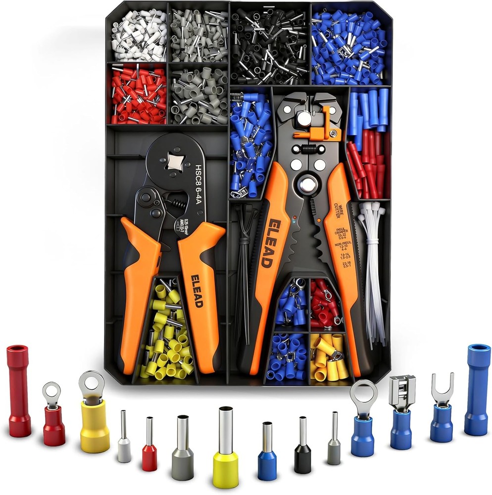 Ferrule Crimping & Stripping Tool Kit, 1188-Piece Set, AWG 23-7 (0.25-10 mm&sup2;)